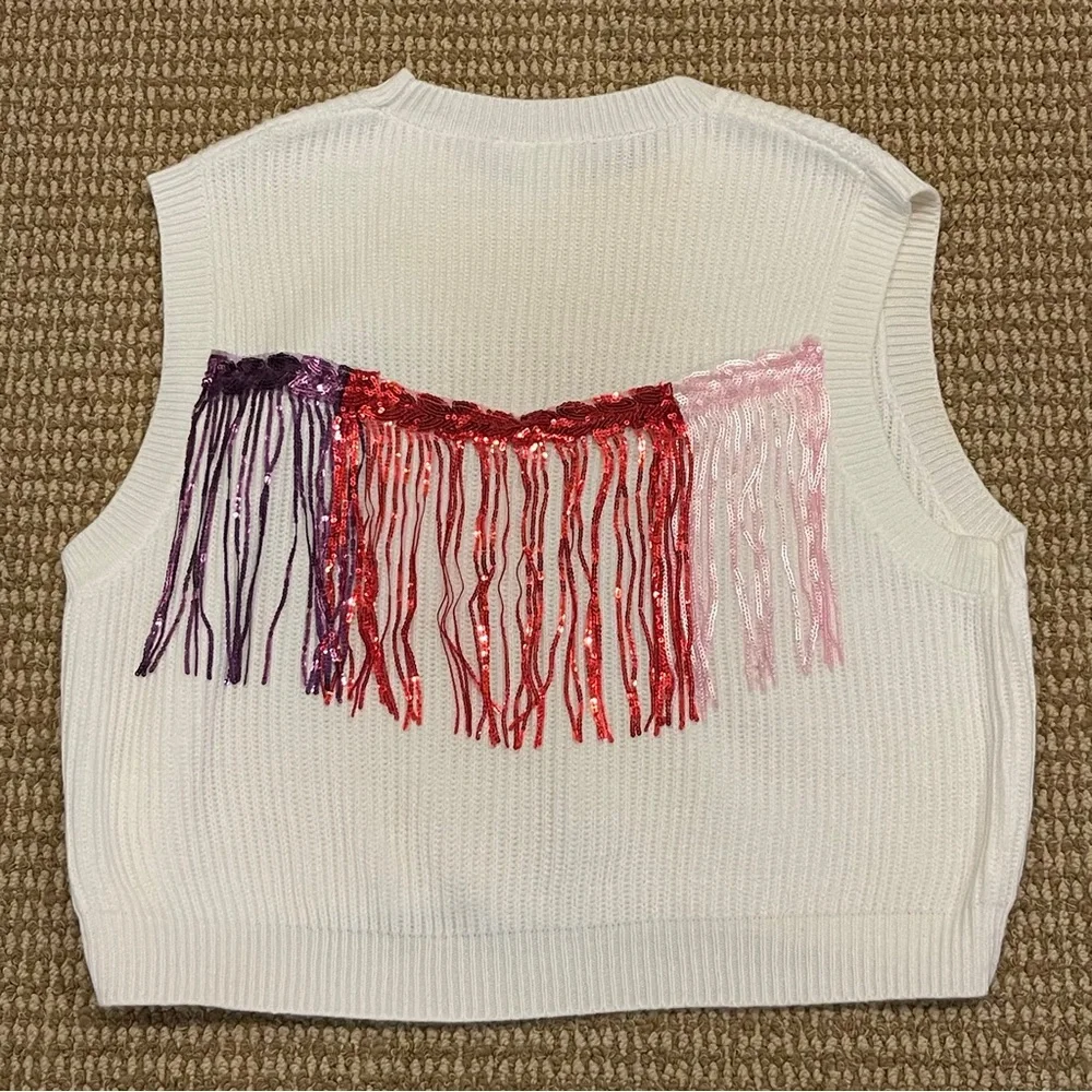 QUEEN OF SPARKLES White Sweater with Purple and Red Text - Picture 9 of 9
